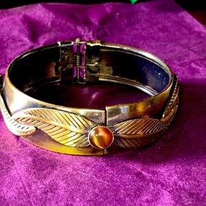 Brass/ bronze and cats eye clamp bracelet
